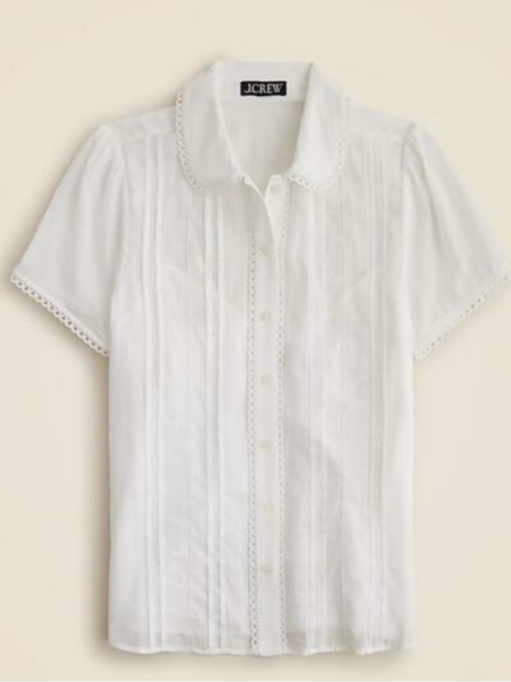 J. Crew White Eyelet-Trim Pintuck Blouse